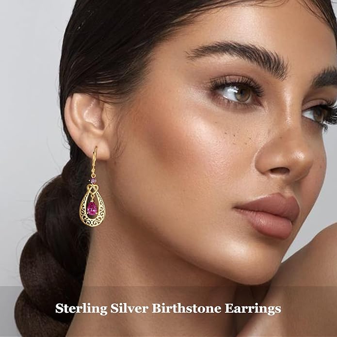 Teardrop Birthstone Dangle Drop Earrings Sterling Silver Infinity Filigree Leverback Earrings, Infinity Love Birthday Anniversary Valentines Day Gifts for Her Women Mom Wife