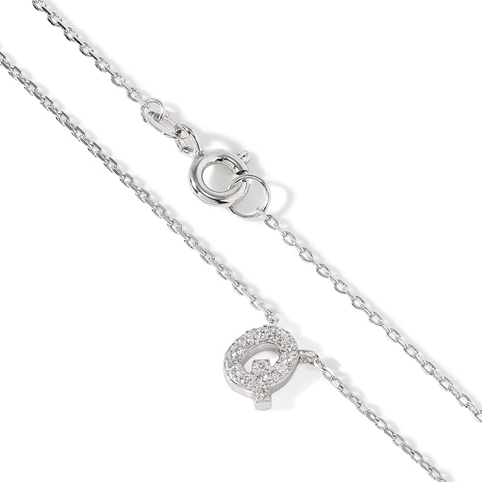 JTV Sterling Silver Initial Necklace for Women, 0.13 CTW White Cubic Zirconia Letter Pendant, Rhodium-Plated, Personalized Monogram Jewelry, Gift Box Included, 18”