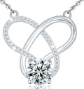 Infinity Necklace for Women, 925 Sterling Silver Heart Necklace with 5A Zircon, White Gold Plated Adjustable Chain, Gift for Valentine's Day, Birthday, Anniversary for Wife, Girlfriend, Mom