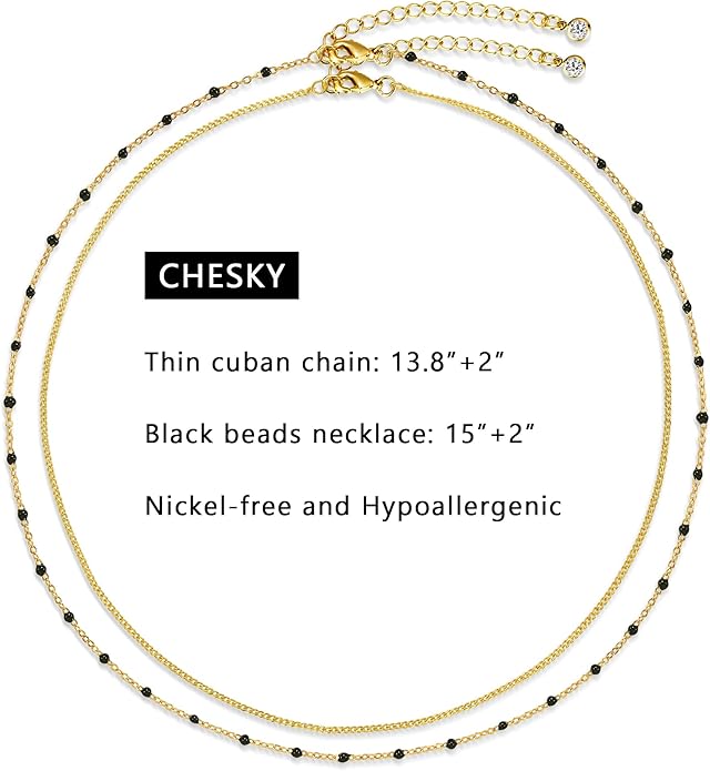 CHESKY 14k Gold Plated/Silver Plated Dainty Necklace for Women, Trendy Satellite Choker Necklace Thin Beaded Layered Choker Necklaces Discs Paperclip Chain Necklaces Womens Simple Jewelry