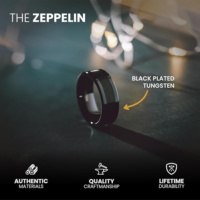 Manly Bands: Mens Black Plated Tungsten and Black Zirconium Wedding Bands and Rings - Comfort Fit and Stylish Black Rings for Men, Free Silicone Ring Included