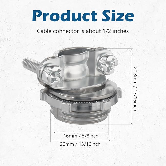 50 Pack 1/2 inch Clamp Type Cable Connectors, Zinc Alloy Wire Clamps - Image 2