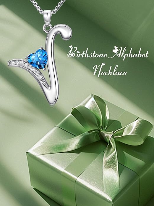 Valentines Day Gifts for Women Alphabet A to Z Initial Birthstone Pendant Necklaces for Women - 18k White Gold Plated Personalized Name Jewelry Valentine Mothers Day Birthday Gifts for Women Her Girlfriend