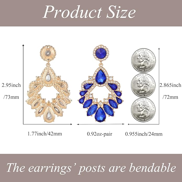 Fashion Rhinestone Statement Drop Dangle Earrings Large Colorful Crystal Chandelier Earrings for Women Bridal Wedding Party Prom
