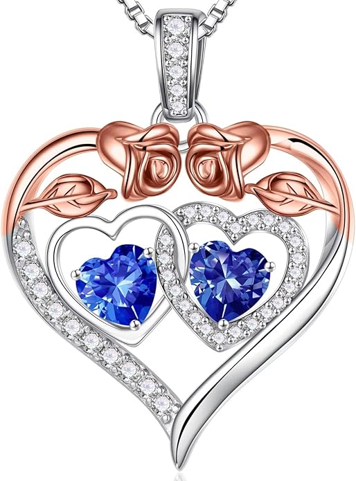Iefil Valentines Day Gifts for Her - 925 Sterling Silver Rose Heart Necklaces for Women, Anniversary Birthday Gifts for Wife Girlfriend Mom