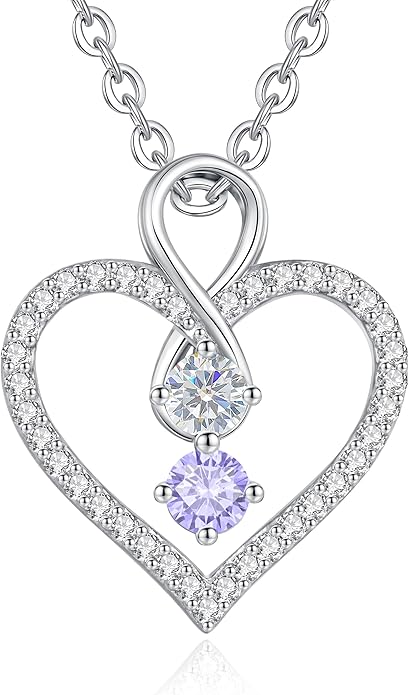 LOUISA SECRET Infinity Double Birthstone Necklace, 925 Sterling Silver Tiny Pendant Heart Necklace for Women Wife Her, Best Jewelry Gift Heart Jewelry Meaningful Gift for Valentine's Day, Christmas, Birthday Anniversary