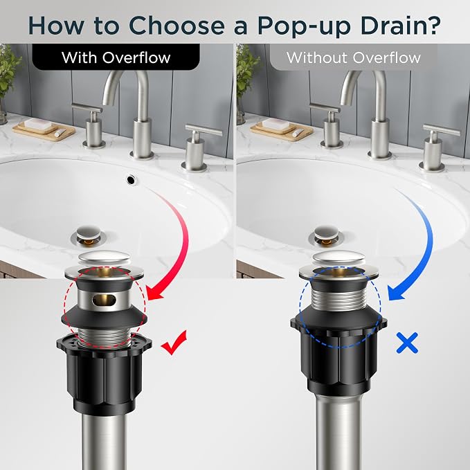FORIOUS Sink Drain with Overflow, Brushed Nickel Pop Up Drain with Stopper - Image 7