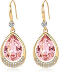 Austrian Crystal Halo Teardrop Hollow Drop Dangle Earrings for Women 14K Rose Gold Plated Hypoallergenic Jewelry Gifts