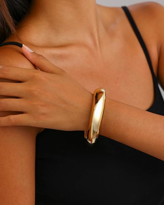 Bangle Bracelets for Women | 14K Gold Plated Trendy Wide Bracelets | Hinged Arm Cuff Bangles Chunky Bracelet for Women