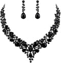 BriLove Women's Wedding Bridal Austrian Crystal Teardrop Cluster Statement Necklace Dangle Earrings Jewelry Set