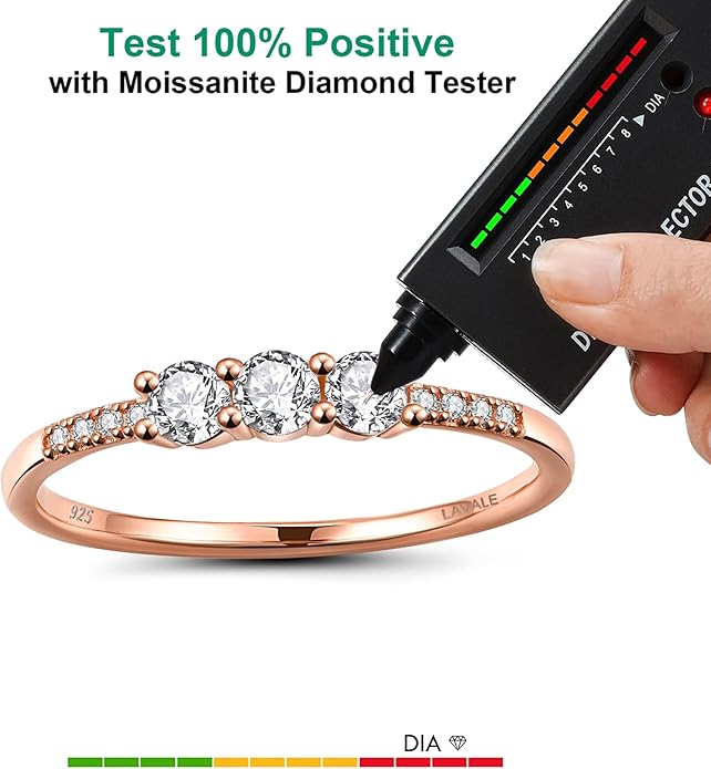 LAVALE Round Cut Moissanite Wedding Band for Women, Brilliant D Color VVS1 Clarity Classic Lab Created Diamond Solitaire Ring 18K White Yellow Rose Gold Vermeil 4 Claw Knife Edge Moissanite Rings