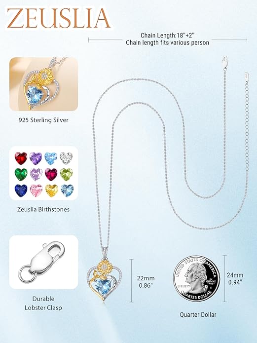 Valentine's Day Gifts for Wife 925 Sterling Silver Double Birthstone Pendant Necklaces I Love You for Always and Forever Necklace Anniversary Birthday Gifts for Wife Girlfriend Mom Her