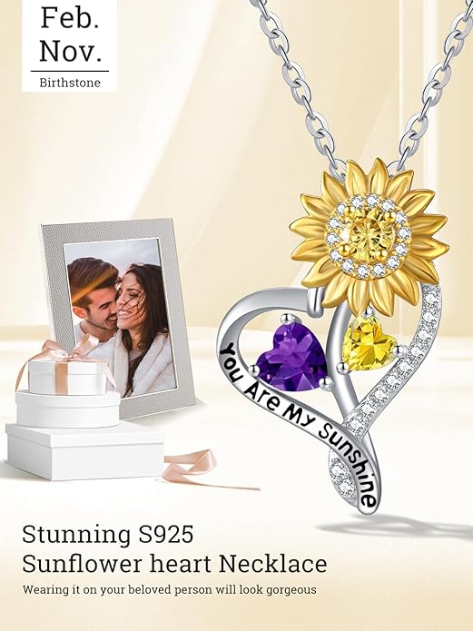 Valentine's Day Gifts for Wife 925 Sterling Silver Double Birthstone Pendant Necklaces I Love You for Always and Forever Necklace Anniversary Birthday Gifts for Wife Girlfriend Mom Her