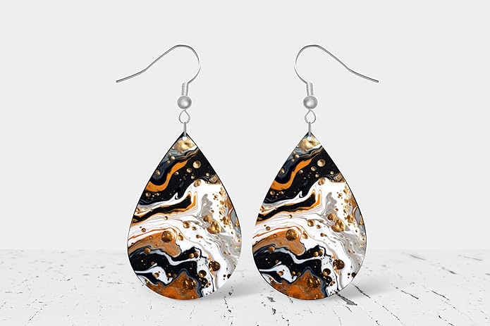 Teardrop Wood Earrings Light Weight Printed Image Dangle Jewelry, Fun and Funky
