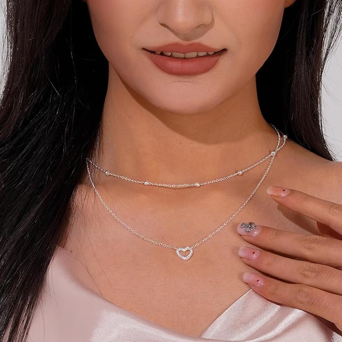 Layered Gold Necklaces for Women, Stackable 14K Gold Plated Necklace, Dainty Cross/Circle/Heart Pendant layered Necklace, Adjustable Dainty Gold/Silver Necklace Jewelry Set for Women