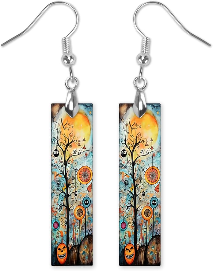 Earrings Handmade Bar Wood Earrings Light Weight Printed Image Dangle Earring Jewelry