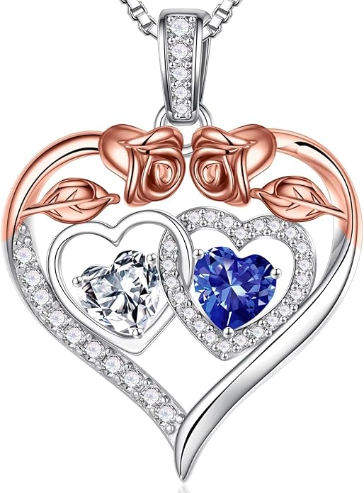 Iefil Valentines Day Gifts for Her - 925 Sterling Silver Rose Heart Necklaces for Women, Anniversary Birthday Gifts for Wife Girlfriend Mom