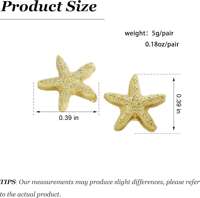 Gold Starfish Earrings for Women Trendy Dainty Starfish Statement Stud Earrings Hypoallergenic Summer Beach Ocean Coastal Jewelry