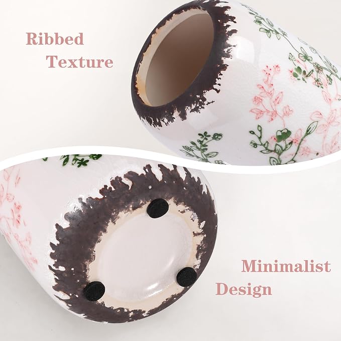 Ceramic Vase for Flowers – Modern Small Ribbed Textured Flower Vase for Home - Image 4