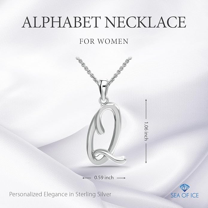 SEA OF ICE Letter Initial Necklace, Alphabet Letter Pendant Necklace, Sterling Silver, Gold, Rose Gold Necklace for Women, Elegant Initial Necklaces, Personalized Custom Women's Necklaces