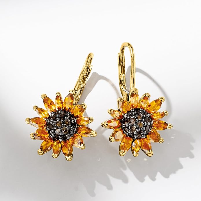 Ross-Simons 3.50 ct. t.w. Citrine and .80 ct. t.w. Smoky Quartz Sunflower Drop Earrings in 18kt Gold Over Sterling