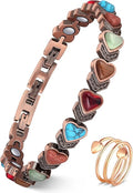 Feraco Pure Copper Bracelets & Rings for Women, Ultra Strength Magnetic Bracelet with 3800 Gauss Magnets & Natural Turquoise & Stones, Adjustable, Jewelry Gift