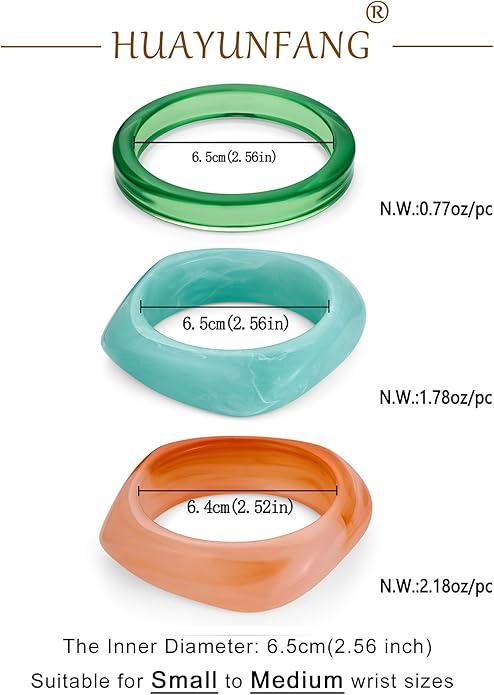 3PCS Colorful Acrylic Resin Bangle Bracelet for Women Boho Geometric Acetate Plate Bracelet Trendy Christmas Jewelry