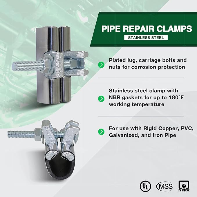 Highcraft Pipe Repair Clamp 3/4'', IPS Single Bolt, 3” Long, Stainless Steel - Image 5