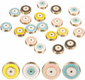 MECCANIXITY 20 Pcs Flat Round Evil Eye Beads Colorful Flat Loose Spacer Evil Eye Charms for DIY Bracelet Earrings Necklace Crafts Jewelry Making, Pink/Sky Blue/Yellow/Black/White