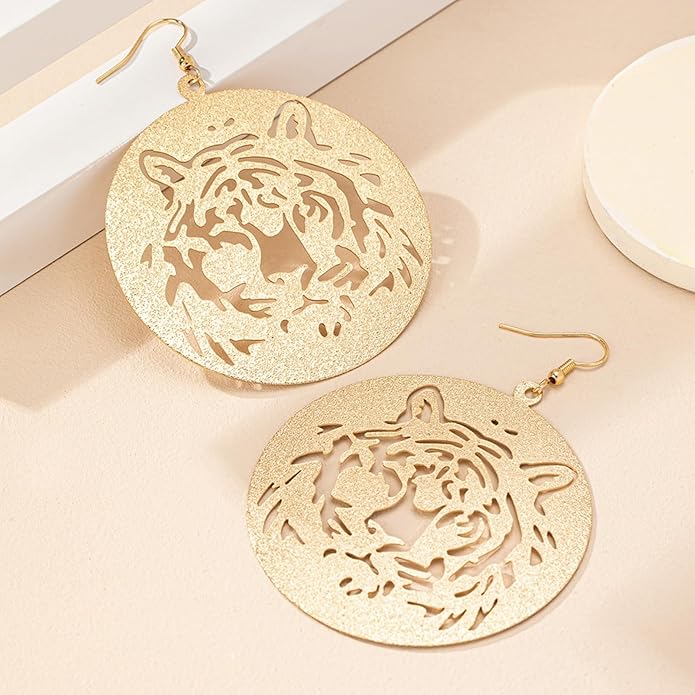 WCRAZYE Tiger Head Earrings for Women, Lightweight Gold, Football Team Spirit Mascot, Animal Inspired Game Day Jewelry