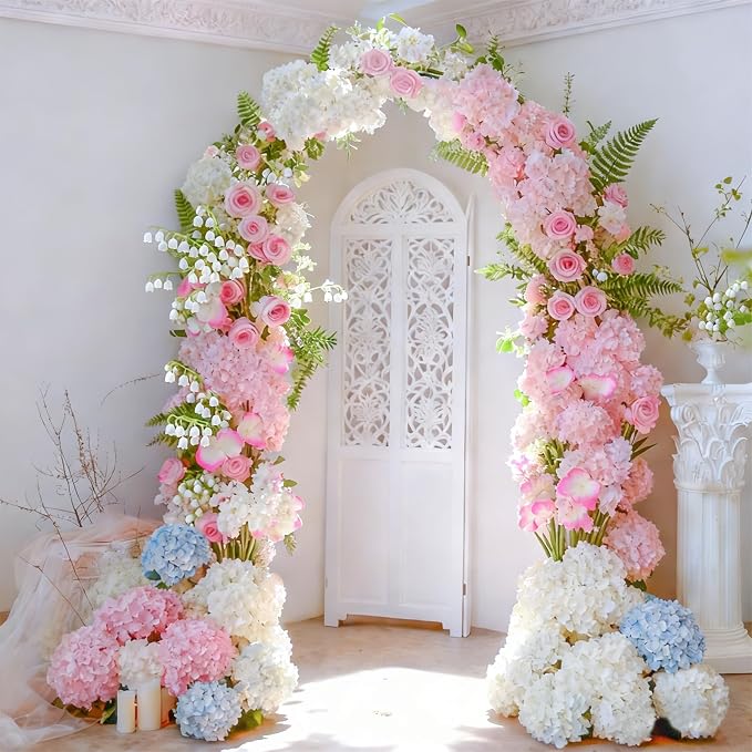 65Pcs Whitepink Hydrangea Artificial Flowers Bulk，Realistic Silk Fake Flowers - Image 4