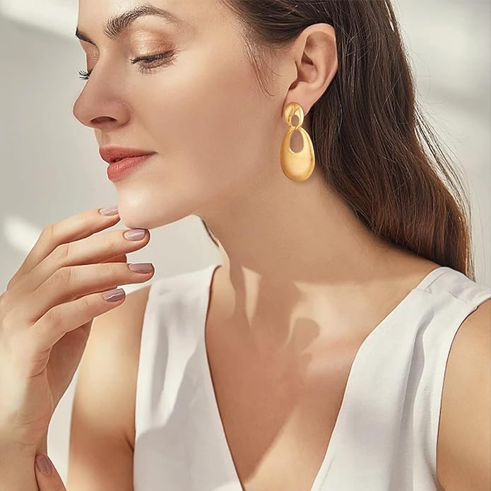 Chunky Gold Earrings for Women - Hammered Gold Plated Dangle Drop Jewelry Gifts