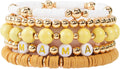 GOOJIDS Surfer Heishi Clay Bead Bracelets for Women Bohemian Stackable Gold Plated Beaded Stretch Bracelets Elastic Layering Friendship Bracelets Set Boho Jewelry