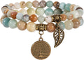 Bivei Natural Semi Precious Gemstone beads bracelet for women - Life Tree and Leaf Charm Energy Reiki Crystal Stretch Bracelets