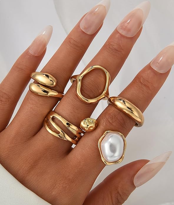 YEEZII 20 Pcs Gold Ring Set for Women, Chunky Statement Flower Finger Midi Rings, Big Boho Stacking Rings Pack Trendy Stuff Jewelry Gift