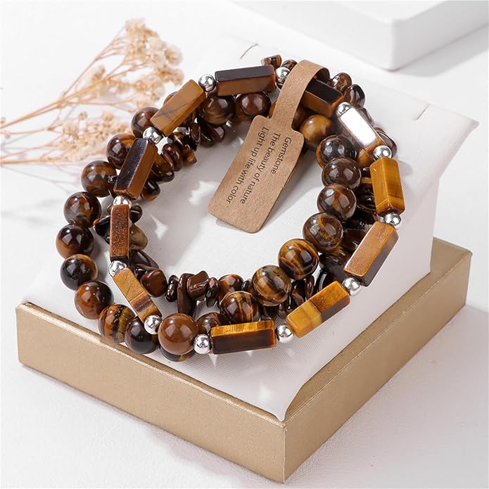 3Pcs Natural Stone Bracelets for Women 8mm Crystal Beaded Bracelets Handmade Stretch Bracelet Healing Crystal Jewelry for Women