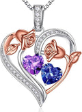 Iefil Valentines Day Gifts for Her - 925 Sterling Silver Rose Heart Necklace, Birthstone Jewelry, Anniversary Birthday Gifts for Wife Girlfriend Mom Daughter