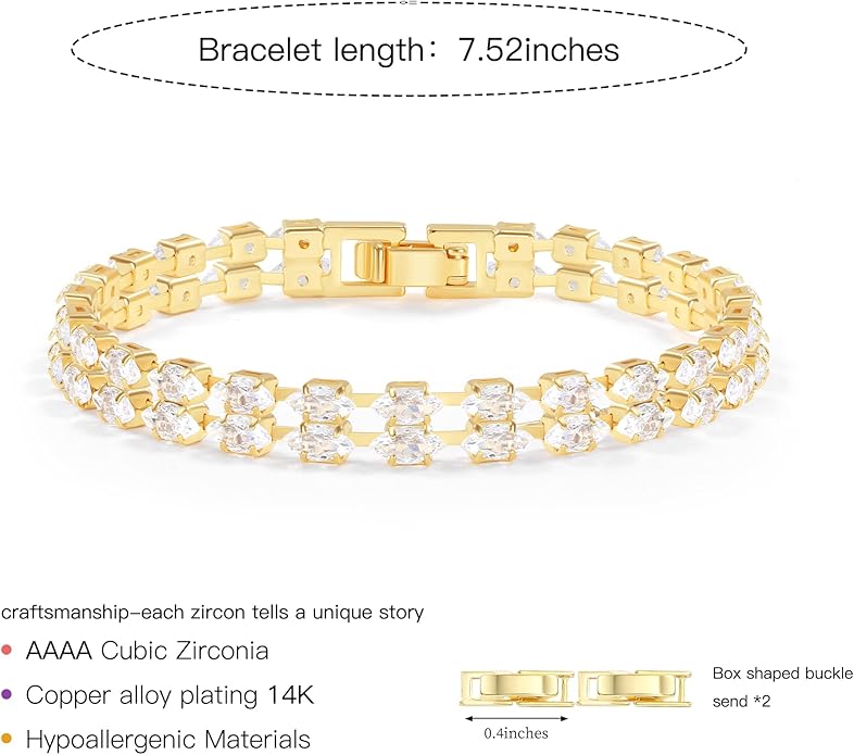 14K Gold Plated Women’s Tennis Bracelet – Sleek CZ Line Bracelet, Fits 6.0"–7.2" Wrist – Sparkly Everyday Jewelry Gift, Contemporary Tennis Bracelets for Women