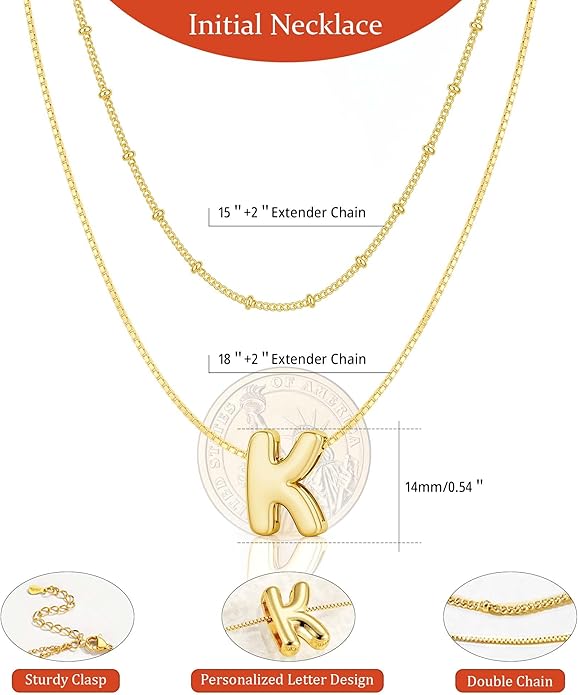Initial 14K Gold Plated Necklaces for Women, Layered Bubble Letter A-Z Necklace Pendant Choker Necklaces for Women Trendy Monogram Name Necklace Personalized Jewelry for Women
