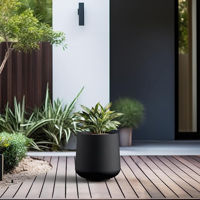 Kante Black Concrete Planter 13" Dia All-Weather Round Accent Pot | Handcrafted - Image 4