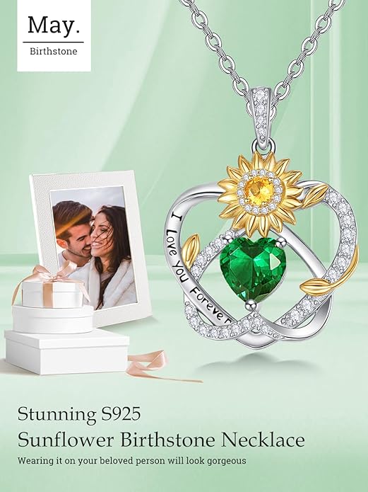 Valentine's Day Gifts for Wife 925 Sterling Silver Double Birthstone Pendant Necklaces I Love You for Always and Forever Necklace Anniversary Birthday Gifts for Wife Girlfriend Mom Her