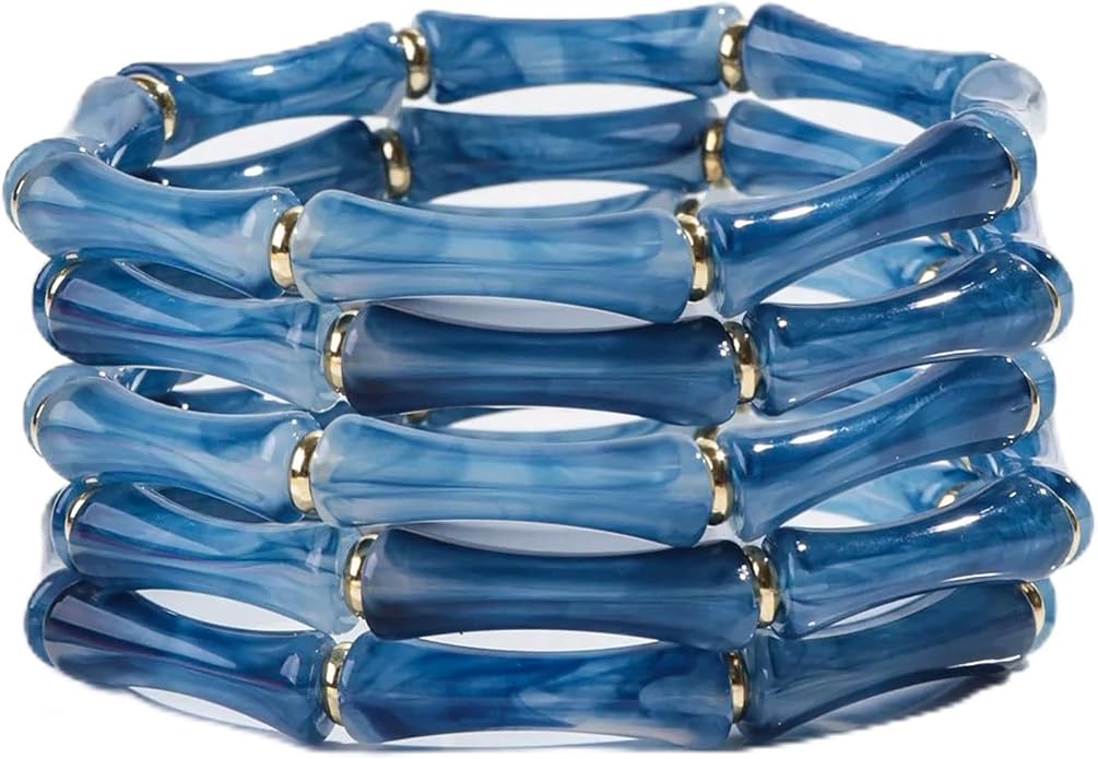 iF YOU 6pcs Chunky Acrylic Bangle Bracelets for Women, Resin Bamboo Brown Stretchy Bracelet Stack, Fashion Jewelry for Women