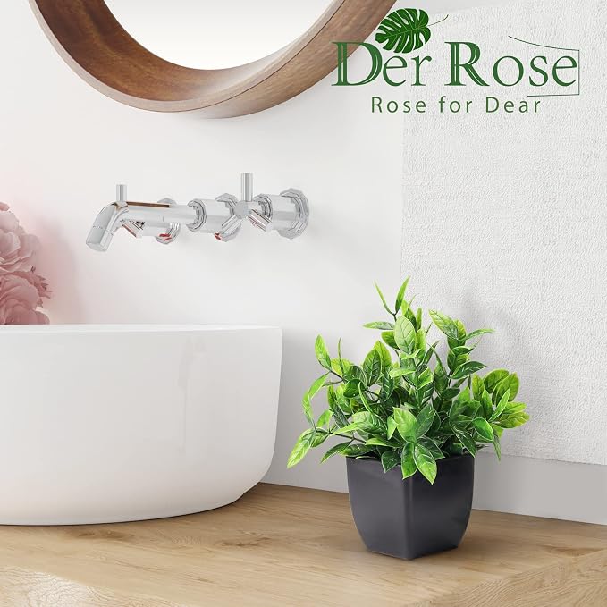 Der Rose 6 Pack Small Artificial Plants in Black Pots, Bathroom Home Decor | - Image 7