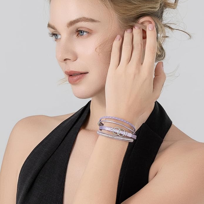 FANCY SHINY Boho Leather Wrap Bracelet Stackable Infinity Chunky Cuff Bracelets Western Hippie Outfits Jewelry Valentine Gifts for Women