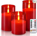 Homemory Red Glass Flameless Candles, Real Wax, Remote Timer, 3 Pack | by Homemory