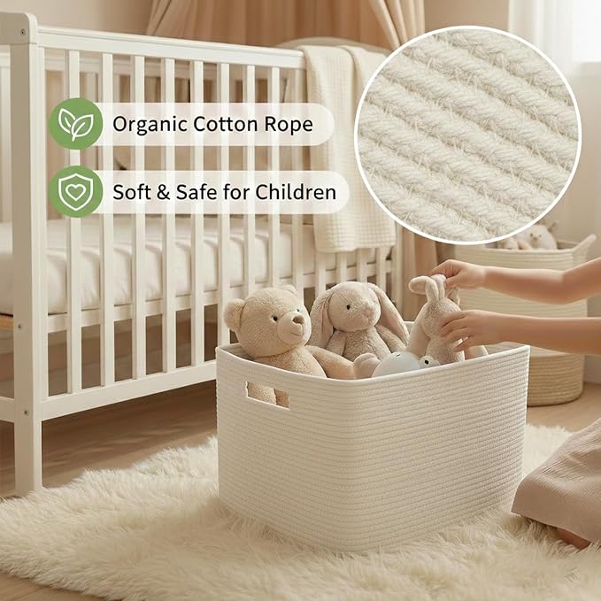 JMvicyroam 65L Large Woven Cotton Rope Blanket Basket, Freestanding - Image 4