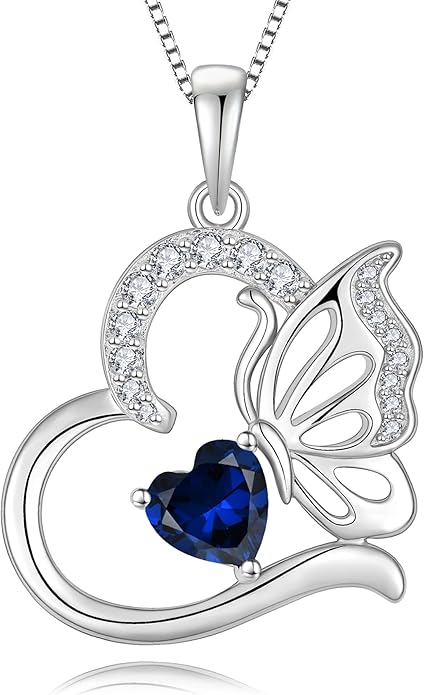 Butterfly Necklace for Women 925 Sterling Silver Heart Pendant Birthstones Jewelry Gift