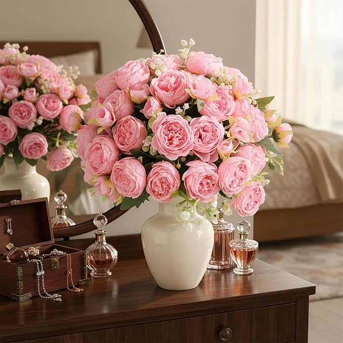 Peonies Artificial Flowers 12 Bundles Pink Flowers Bouquet, Lifelike Silk Fake - Image 9