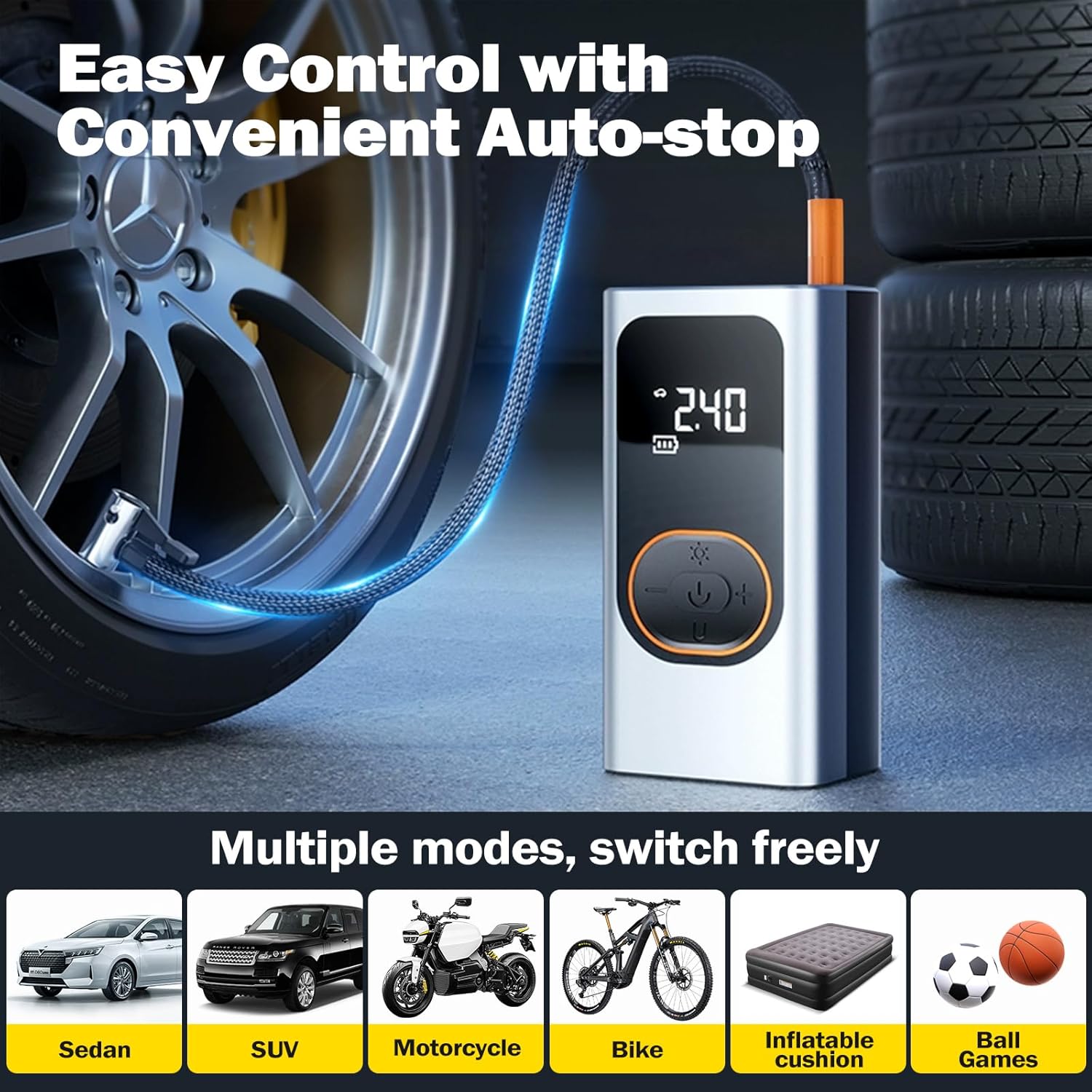 X9 Pro Portable Tire Inflator 1Min2X Faster 150PSI Air Compressor,25000mAh Portable Air Pump for Car Tires,Inflation Air Compressor with Digital Pressure for Car,Electric Bikes,Motorcycle,Ball