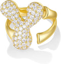 KissYan Bubble Initial Ring Valentines Day Gifts for Women, 14k Gold Plate Balloon Jumbo Letter Rings Open Adjustable Dainty Pave CZ Personalized Fashion Trendy Statement Jewelry